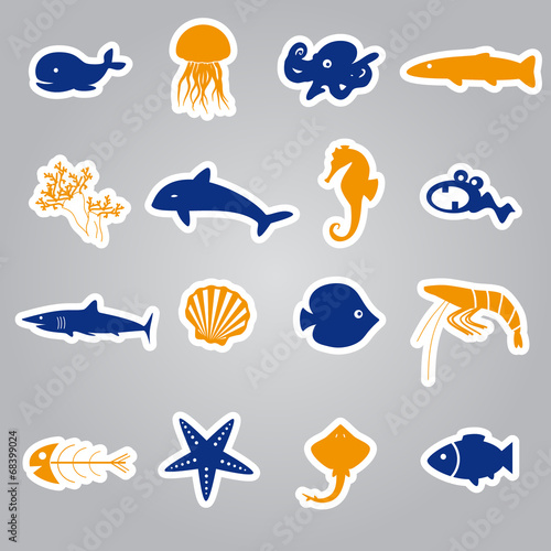 fish and sea life stickers set eps10