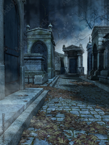 Aleja na starym gotyckim cmentarzu nocą