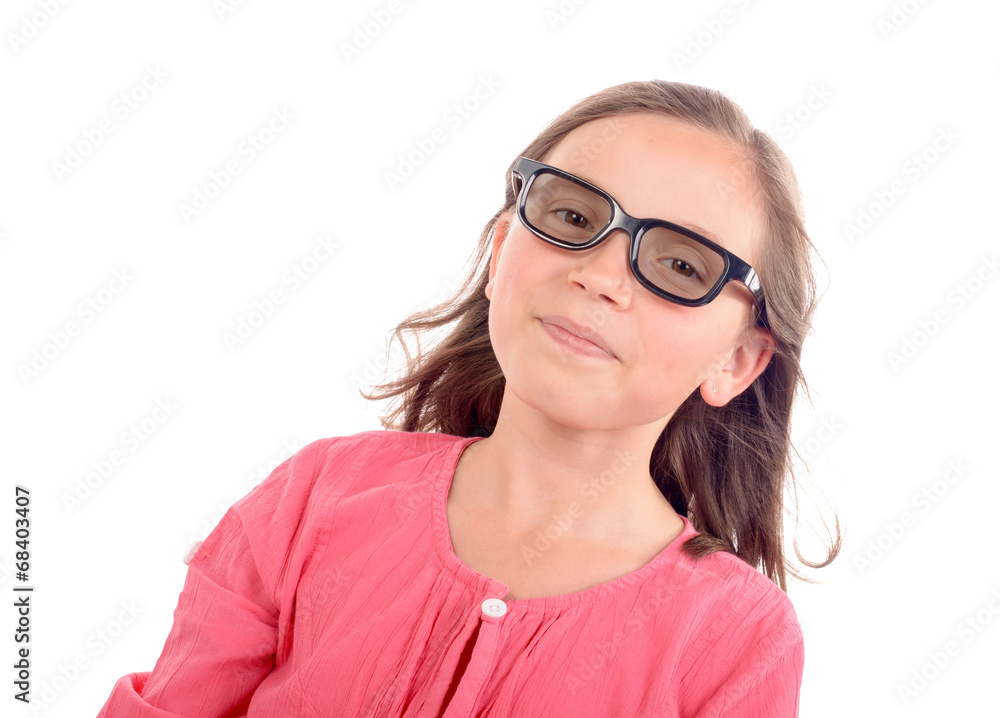 Schoolgirl with black glasses, smiles