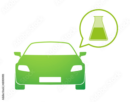 Car with a comic balloon and a chemical test tube icon
