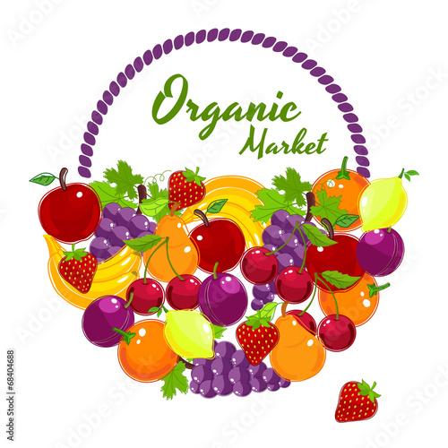Fototapeta Naklejka Na Ścianę i Meble -  Organic Market colorful vector poster design