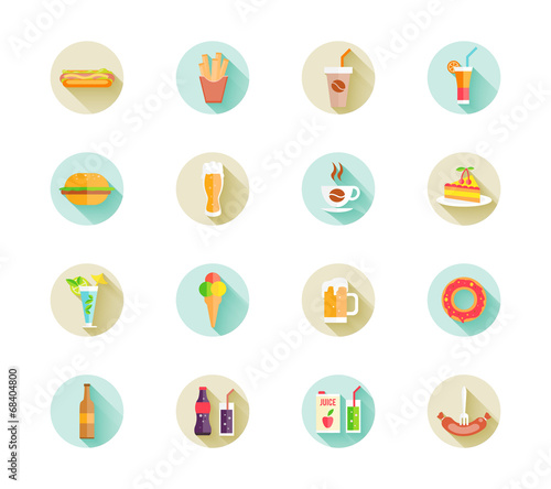 Set of fast food icons on web buttons