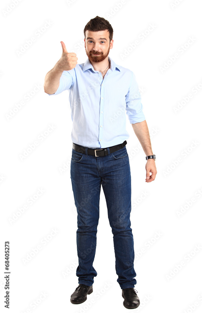 Happy man with thumbs up gesture, isolated on white Happy man with thumbs up gesture, isolated on white