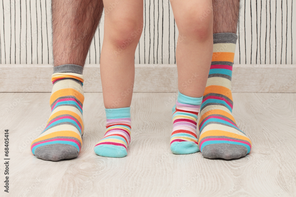 father and son in socks