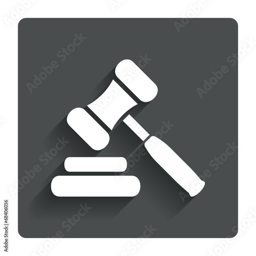 Auction hammer icon. Law judge gavel symbol.