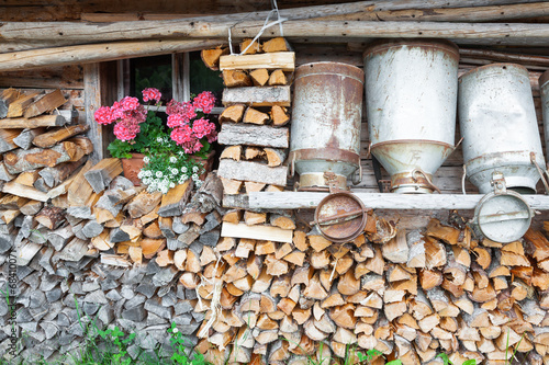 Tableau sur toile decorative old milk cans of a mountain hut