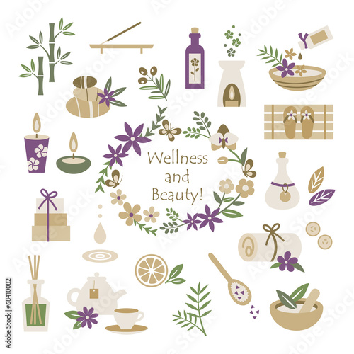 Set of wellness and beauty elements