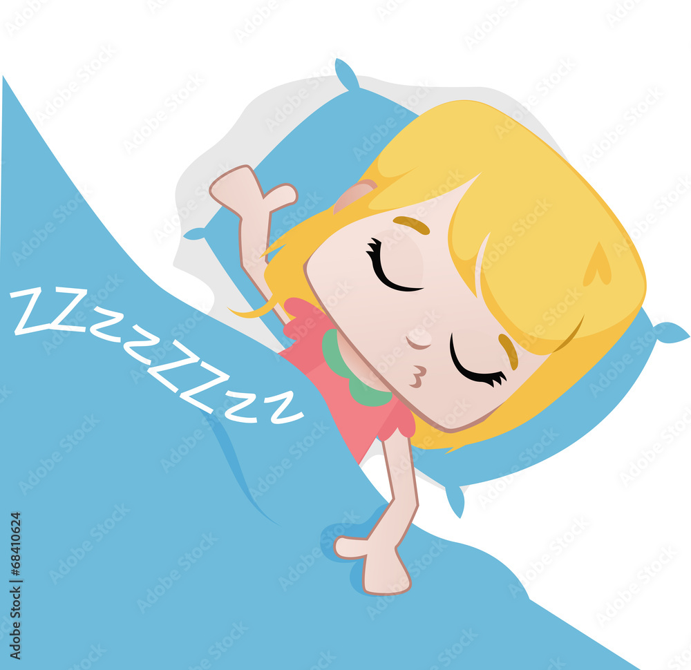 A little girl sleeping in her bed - obrazy, fototapety, plakaty 