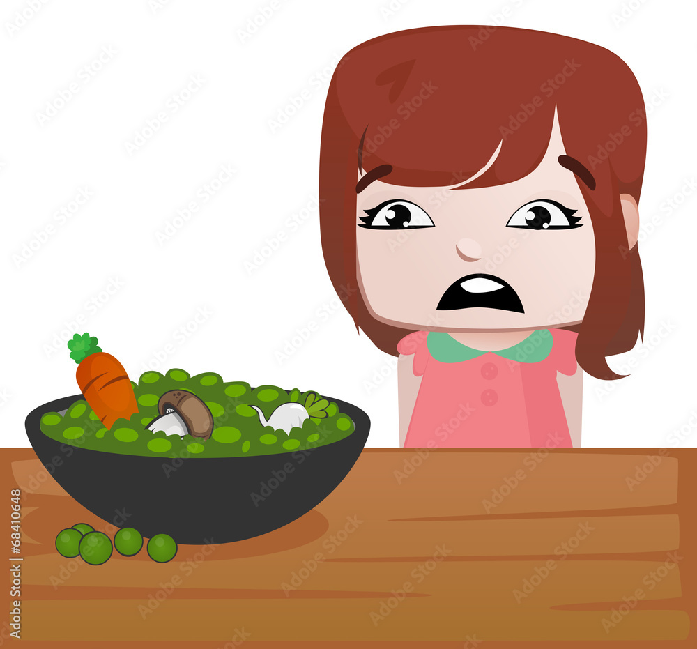 Little girl with a table full of vegetables Little girl with a table full of vegetables
