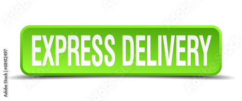 express delivery green 3d realistic square isolated button
