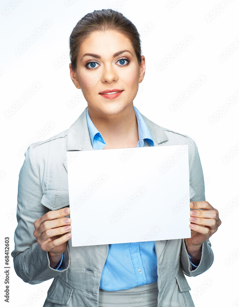 Smiling business woman hold blank board. Sign board. Smiling business woman hold blank board. Sign board.