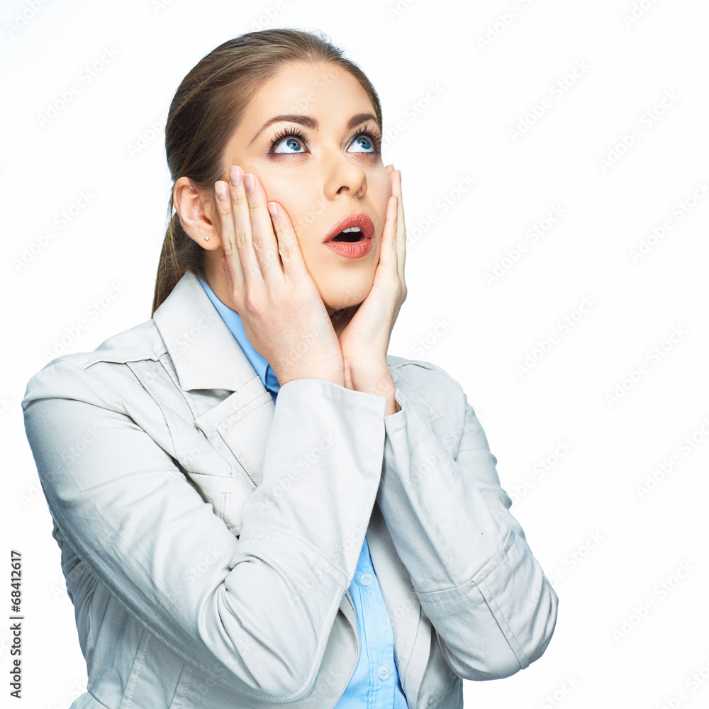 Woman headache portrait, touching head. Business woman. Woman headache portrait, touching head. Business woman.