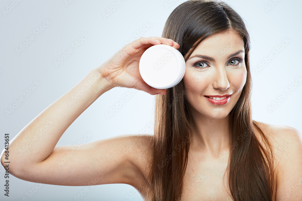 Beauty woman face skin care. Close up portrait. White backgroun Beauty woman face skin care. Close up portrait. White backgroun