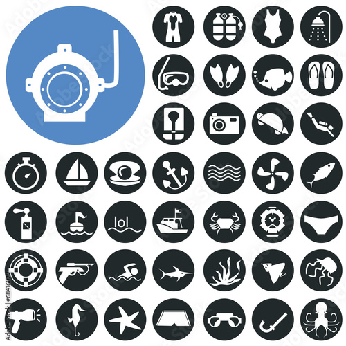 Diving icons set. Illustration eps10