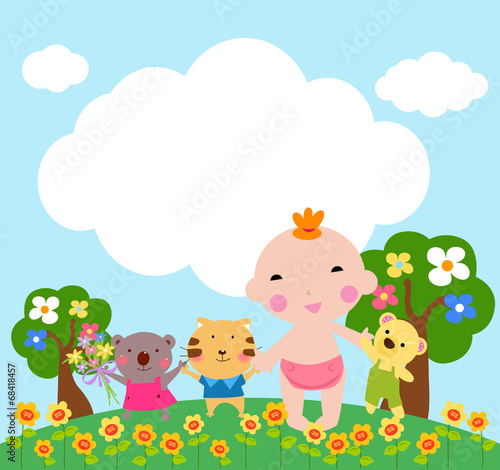 Cute baby and animals