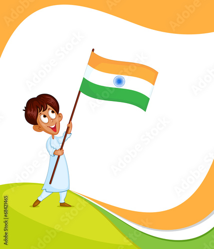 Indian boy hoisting flag of India