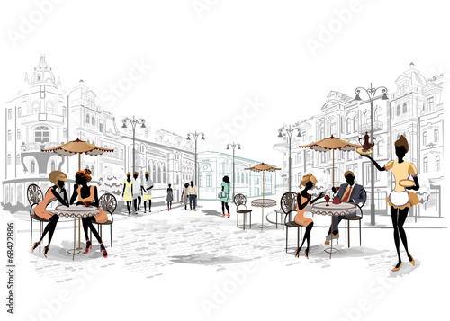 Series of street views in the old city with cafes