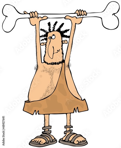 Caveman lifting a bone