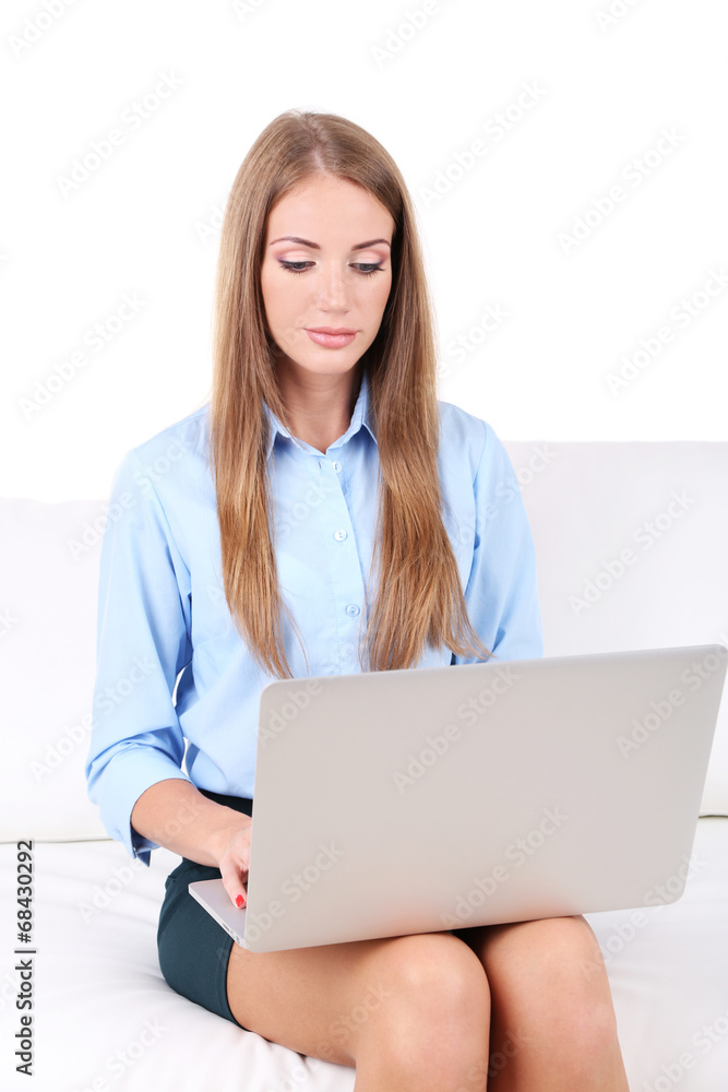 Business woman with documents and laptop at home Business woman with documents and laptop at home