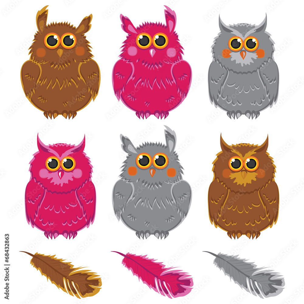 Fototapeta premium owls vector pink brown gray plumage