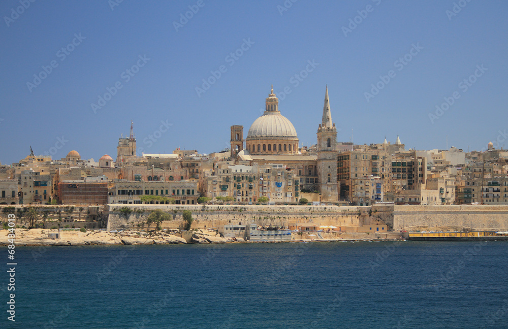 Embankment of Marsamksett harbor. Valletta, Malta