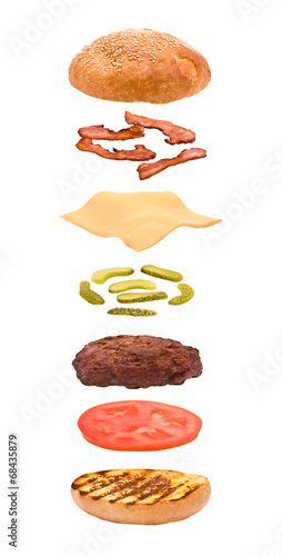 Hamburger Explosion isolated on white