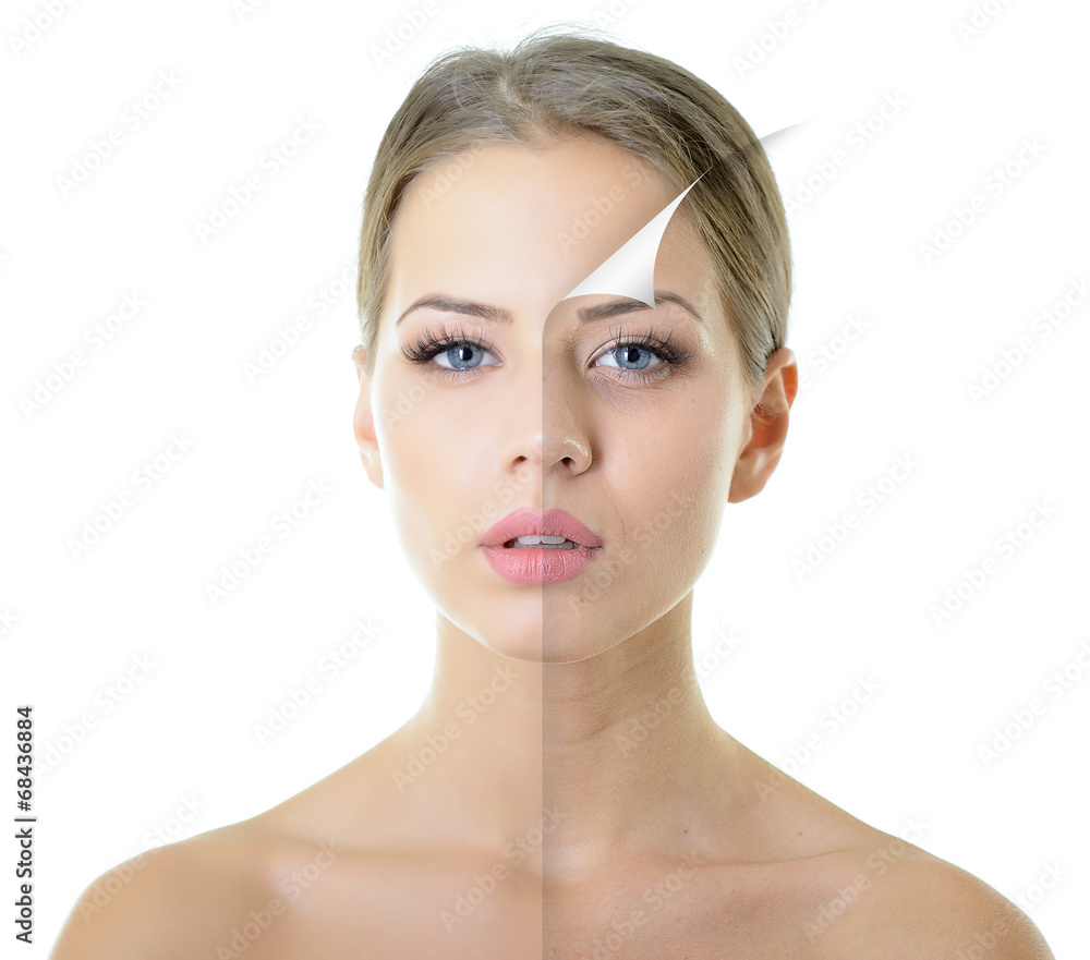 portrait of beautiful woman with problem and clean skin, aging a - obrazy, fototapety, plakaty 