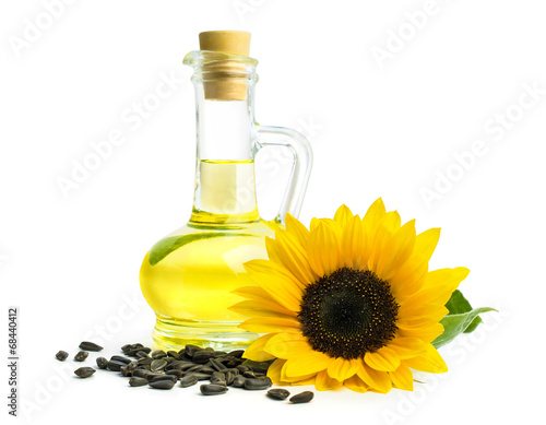 oil with sunflower seeds and isolated on white