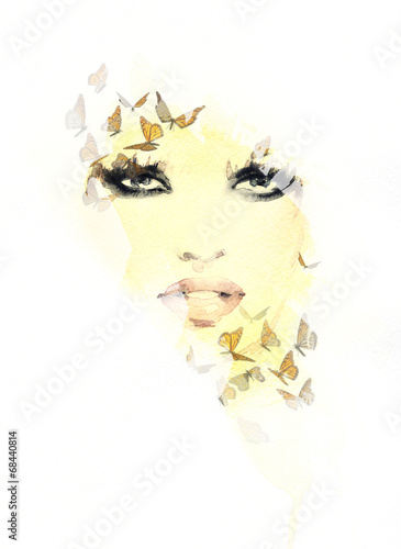 Fototapeta Naklejka Na Ścianę i Meble -  Beautiful woman face. watercolor illustration