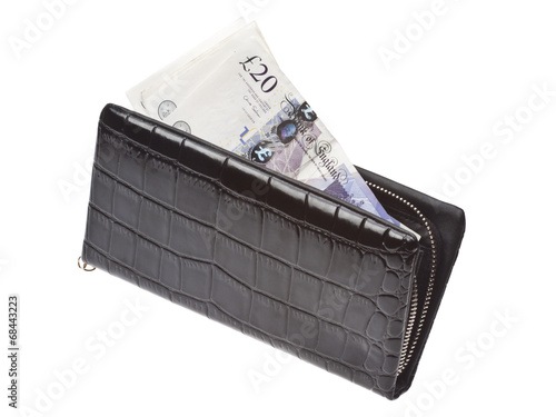 Black wallet with money isolated on white background