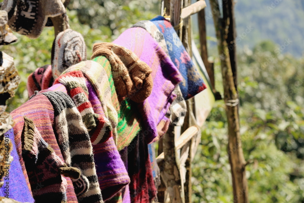 Fototapeta premium Woolen items for sale. Pitam Deurali-Nepal. 0553