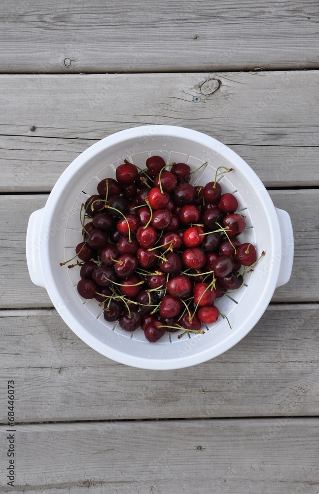 Top view of red cherries