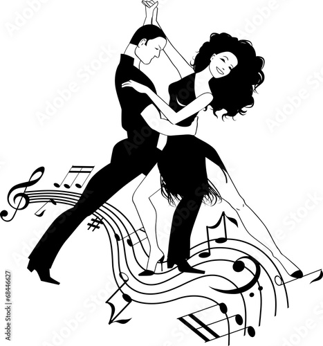 Couple dancing Latin, black and white clipart