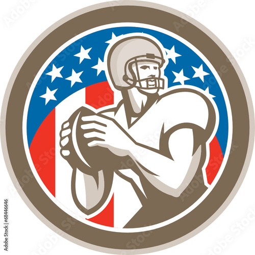 American Football Quarterback QB Circle Retro