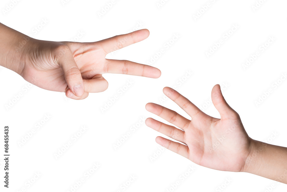 Female hand isolated on white , roshambo sign Female hand isolated on white , roshambo sign