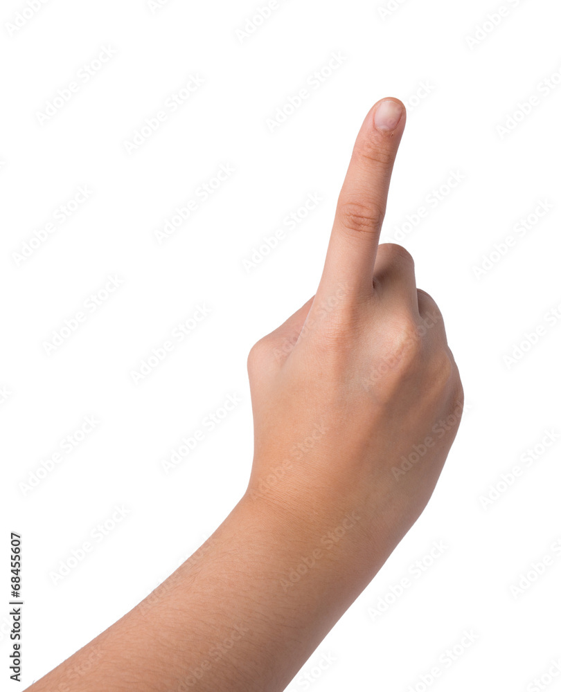 Female hand isolated on white . number one sign Female hand isolated on white . number one sign