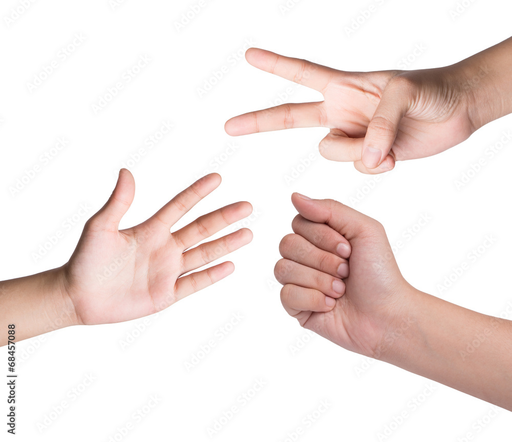 Female hand isolated on white , roshambo sign Female hand isolated on white , roshambo sign