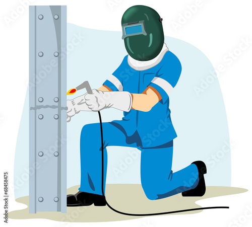 Safety at work, employee using protective equipment for welding