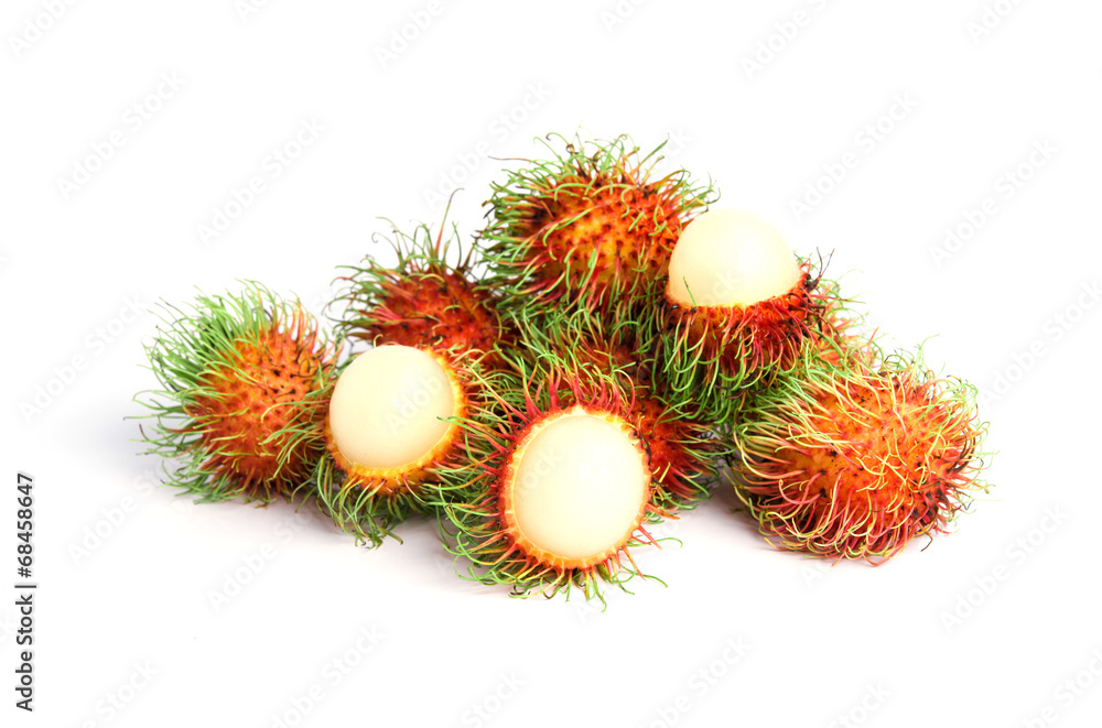 ambutan fruit with red shell isolated on white background ambutan fruit with red shell isolated on white background