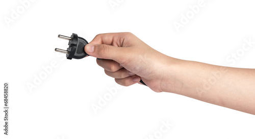 plug on hand isolated on white background