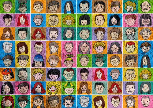 Face people   on Cement wall texture background