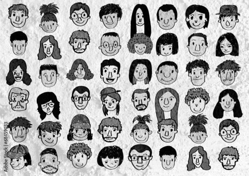 Face people   on Cement wall texture background