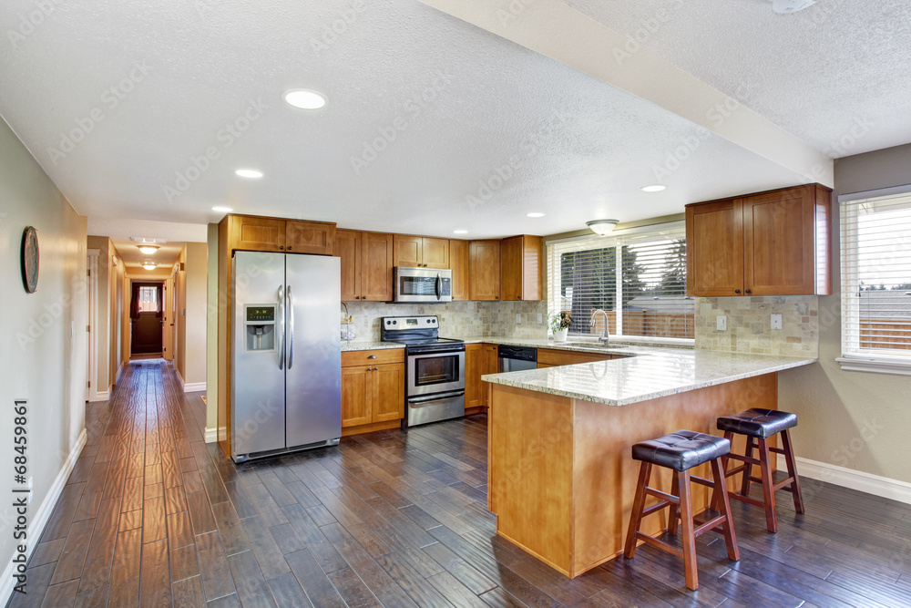 House interior. Kitchen room and long corridor House interior. Kitchen room and long corridor