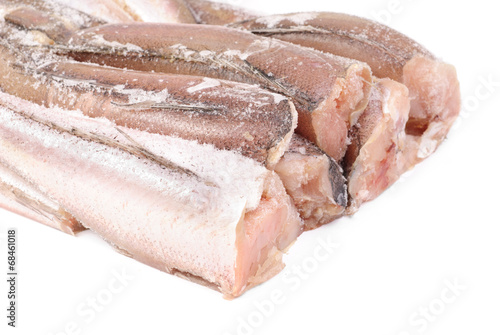 frozen fish hake isolation on white