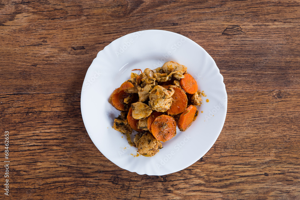 chicken stew with potatoes, carrots, green peas in tomato sauce. chicken stew with potatoes, carrots, green peas in tomato sauce.