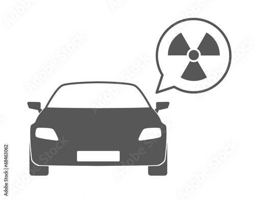 Car with a comic balloon and a radioactivity  icon