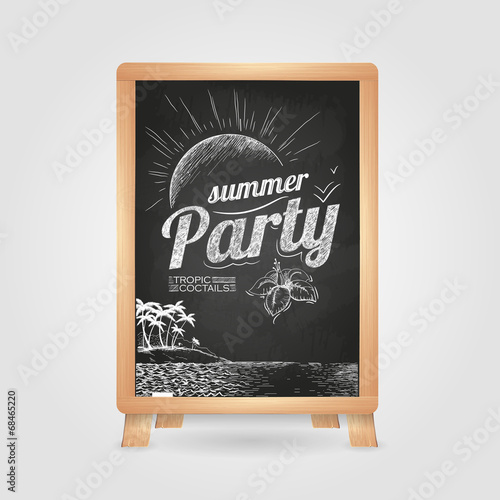 Summer party poster. Disco background. Chalk drawings. Chalk boa