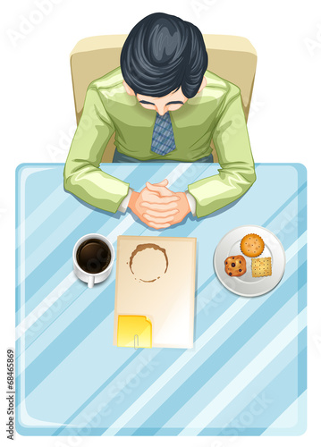 A topview of a man at the table