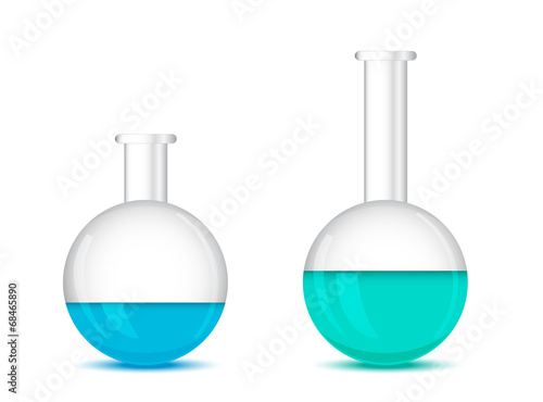 Round bottom chemical flasks on a white background - 3D vector