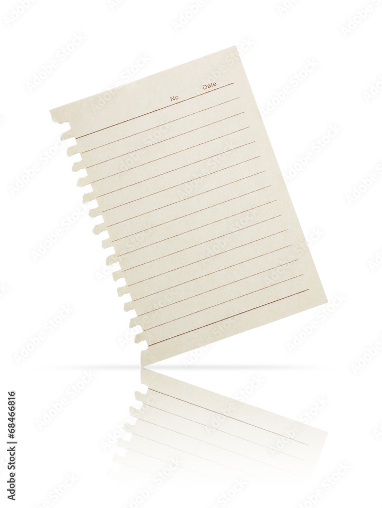 Paper note ripped off from the notebook isolated on white backgr Paper note ripped off from the notebook isolated on white backgr